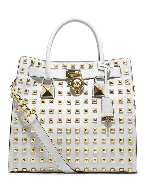 michael kors white hamilton bag|Michael Kors Hamilton studded bag.